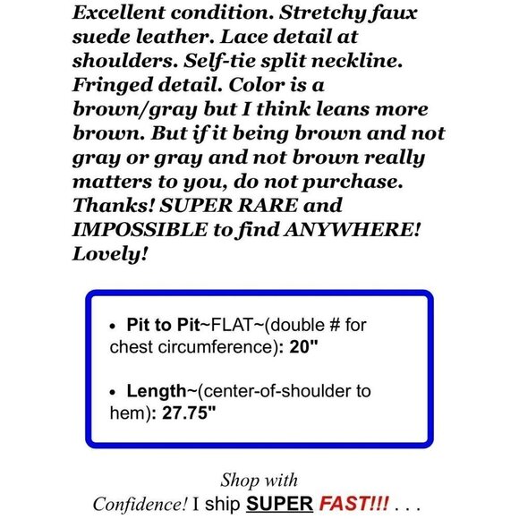 Umgee Sz M Faux Suede Leather Suede Fringed Top Blouse Indian Aztec Boho - Picture 2 of 7